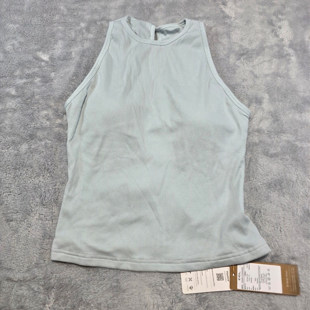 OGL Women M Light Teal Tank Top Built-in Bra Ribbed Keyhole Back Plantive